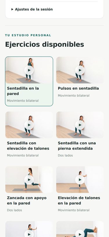 Pantalla real de la aplicación: biblioteca de movimientos